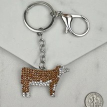Bling Western Farm Brown White Cow Keychain Bag Charm - $15.84