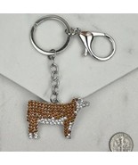 Bling Western Farm Brown White Cow Keychain Bag Charm - $21.66 CAD