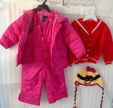 Faded Glory Pink Toddler Girl Lined Snow bib Pants Jacket 2T Sweater Hat Winter - £30.06 GBP