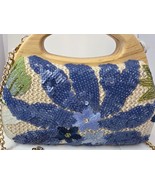 Haute Hippie Purse Wooden Handle Sequin Detachable shoulder gold chain s... - $83.81 CAD