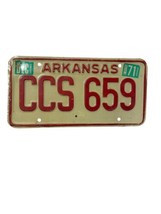 Vintage License Plate Arkansas 1971 Red Letters &amp; Numbers Metal America 1970s - £22.23 GBP