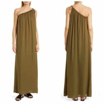 TWP Dinner At Mackizi One-Shoulder Silk Maxi Dress Olive Green Size Smal... - $250.00
