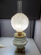 Victorian The B&amp;H Embossed Grapes Leaves Banquet Milk Glass Converted Lamp - £158.26 GBP