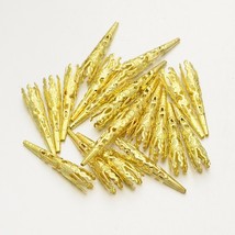 20 Long Beads Caps Cone Shape Gold Ornate Filigree 42mm Findings - $4.21