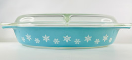 Vintage 1960&#39;s Pyrex Turquoise Snowflake Pattern 1 1/2 Quart Divided Cas... - £50.84 GBP