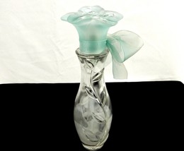 Glass Lotion Pump Bottle, Glass Flower Cap w/Sheer Fabric Bow, Vintage Bath&amp;Body - £11.45 GBP