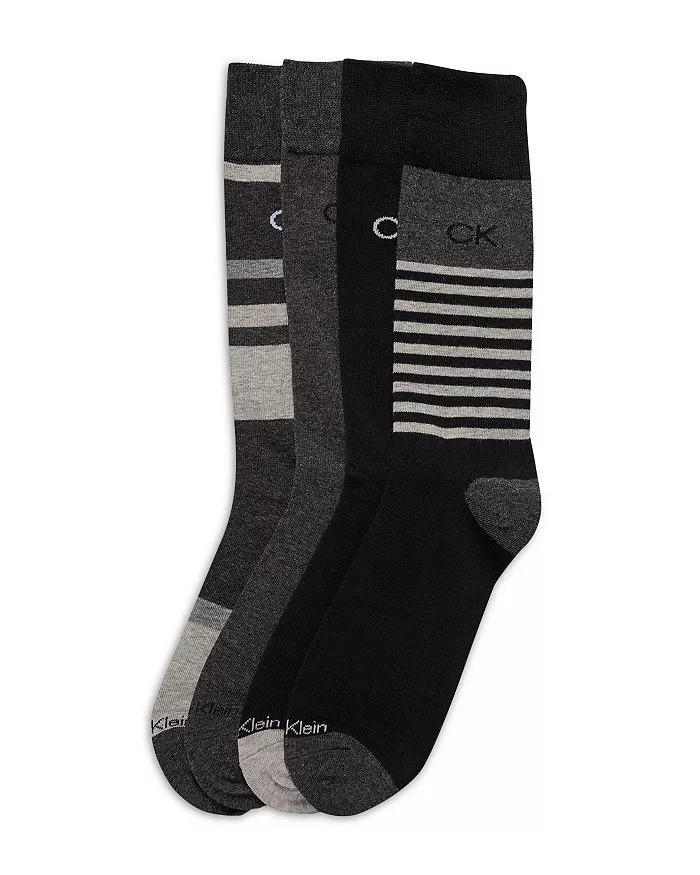 Calvin Klein Mens Dress Crew Socks, Pack of 4 Black-7-12