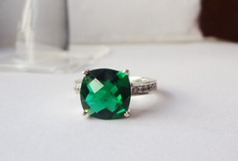 Naturale 4 Cuscino CT Taglio Verde Smeraldo 14K Placcato Oro Bianco Ring per Men - £73.69 GBP