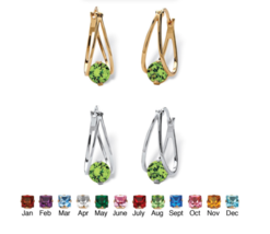 Simulated August Peridot Birthstone Hoop Earrings Set Silvertone &amp; Goldtone - £74.74 GBP