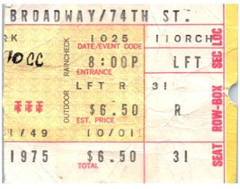 Vintage 10CC Ticket Stub Octobre 35 1975 Beacon Theater New York Ny - £43.54 GBP