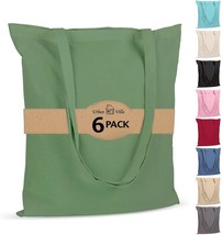 6 Pack Reusable Grocery Bags 15 x16 with 27 long Handle Green Color 100 Cotton T - £25.71 GBP