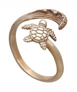 Bronze Sea Turtle and Wave Adjustable Ring - $302.32 MXN