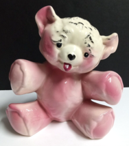 Ceramic Morton Pink Teddy Bear Baby Shower Decor Planter Figurine 7.5&quot;h c1950s - £15.63 GBP