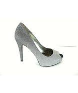 Guess Silver Glitter Peep Toe Platform Pumps Heels Shoes Women&#39;s 7 M (SW... - £19.91 GBP