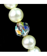 Faux PEARL &amp; AB CRYSTAL Clear Beaded NECKLACE Vintage Faceted Round Cream - $26.72