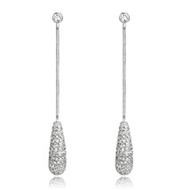 Round Cut Pave Simulated Diamond Dangle Drop Rhodium Plated Wedding Earrings - £122.95 GBP