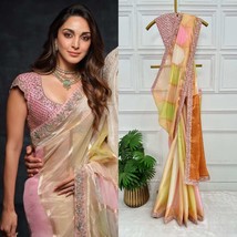 Designer Tissue Silk Saree, Sabyasachi Broder Style Work, Kiara Saree, Wedding S - £64.35 GBP