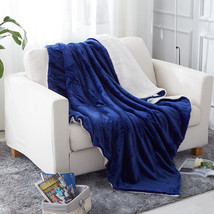 Navy Throw Sherpa Flannel Fleece Reversible Blanket Extra Soft Brush Fabric - £31.14 GBP