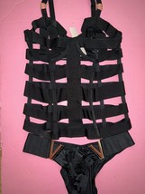 NWT Victoria&#39;s Secret unlined XS,M CORSET+XS,M panty cutout Strappy BLAC... - $98.99