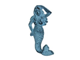 [Pack Of 2] Rustic Dark Blue Whitewashed Cast Iron Mermaid Hook 6&quot; - £36.76 GBP