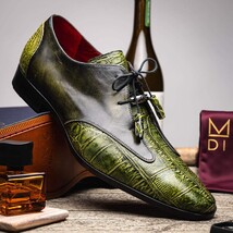Anzio Genuine Alligator and Calfskin Dress Derby Shoes Rustic Green image 10