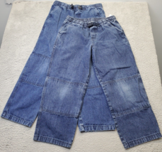 Lot Of 2 Lands&#39; End Jeans Kids 16 Blue Denim Pleated Straight Adjustable... - $26.24
