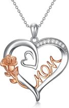 Mother&#39;s Day Gifts for Mom Women Her, S925 Sterling Silver Mom Necklace Rose Hea - £38.86 GBP