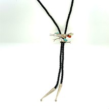 Vtg Sterling Native American Old Pawn Roadrunner Bird Inlay Multi Stone Bolo Tie - £85.69 GBP