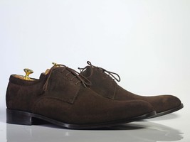 Handmade Men Chocolate Brown Suede Lace Up Dress Derby Shoes, Men Designer Shoes - $144.99