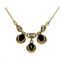 Antique Gold Filled Victorian Art Deco Black Onyx Crystal Rhinestone Necklace 17 - £59.34 GBP