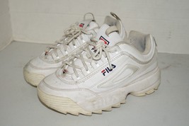 FILA Disruptor 2 Kids sz 3.5y Chunky Leather Sneakers, 100 Triple White - £19.75 GBP