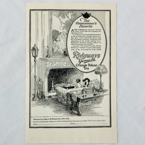 Vintage Ridgways Genuine Orange Pekoe Tea Warren St New York 1923 Print Ad - $6.62