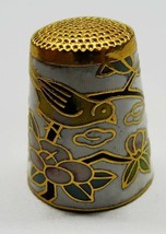 Vintage Cloisonne Enameled Thimble Brass Enamel Bird Flowers - £27.45 GBP