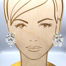 Vintage AB Crystal Beads ChaCha Earrings, Clip Ons with Clear Faceted Aurora - £36.27 GBP