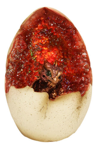 Red Wyrmling Dragon In Crystal Quartz Geode Egg Figurine With Colorful LED Light