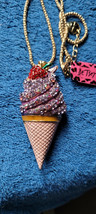 New Betsey Johnson Necklace Ice Cream Cone Pinkish Purple Cherry Collectible - £11.78 GBP