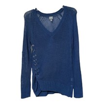 Soho Jeans Womens Blue V Neck Long Sleeve See Through Acrylic Sweater Si... - £7.56 GBP