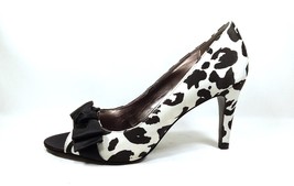 Women High Heels Cow Print Black White Peep Toe Pump Size 7.5 ALFANI Sonnet - $39.99