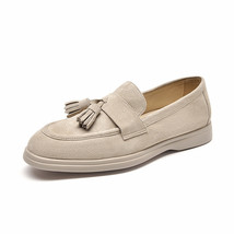 Loafers Women Kid Suede Slip-On Flats Genuine Leather Fringes Square Toe Ballets - £136.23 GBP