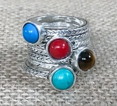 Premier Designs Touch Of Color Stacking Ring Set Size 5 3/4 And 6 Silver Tone - £14.01 GBP
