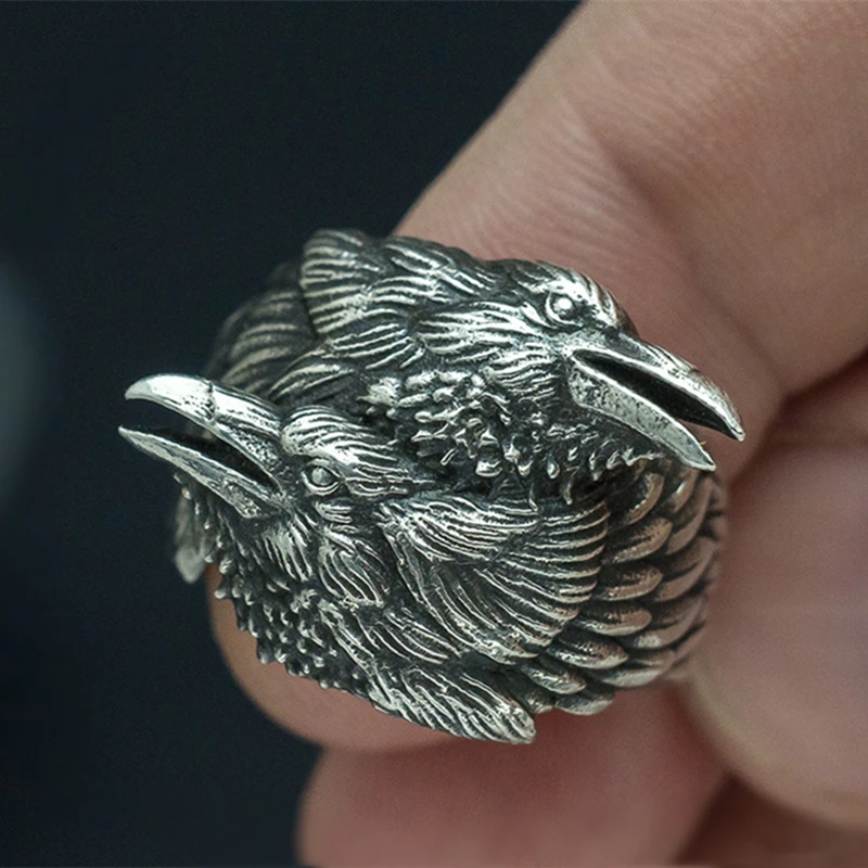 EYHIMD Viking Men Two Entwined Ravens Ring Norse Mythology Odin Crow 316L Stainl - £25.44 GBP