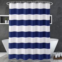 Navy Blue Shower Curtain Stripes, 72&quot; W X 72&quot; H Blue and White Shower Curtain, F - £17.23 GBP