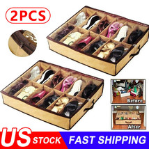 2 Pcs 24 Pairs Shoes Storage Organizer Container For Under Bed Closet Bo... - £17.30 GBP