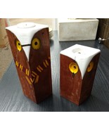 HAND CRAFTED WOODEN FOLK ART OWL PAIR OF CANDLE STICK HOLDERS- LOCALLY S... - $25.97 CAD