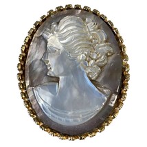 Cameo Brooch Victorian Art Nouveau Gold Fronted with Classic Lady Profile - £62.11 GBP