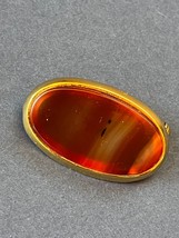 Vintage Small Oval Orange &amp; Clear Striped Agate Stone in Goldtone Frame ... - £7.49 GBP