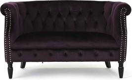 GDFStudio Melaina Tufted Chesterfield Velvet Loveseat with Scrolled Arms, - £507.49 GBP