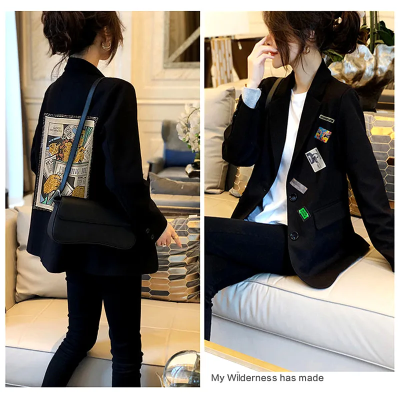 Oversized Korean Black Suit Blazers Outerwear Long Sleeve Women Thin Suit Coat   - £123.99 GBP