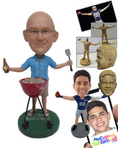 Personalized Bobblehead Bbq Fanatic Dude Wearing A T-Shirt And Shorts And Sandal - £76.28 GBP