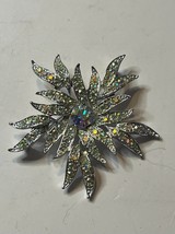 Vintage Signed Sarah Coventry Rhinestone Brooch Aurora Borealis Flower D... - £11.08 GBP